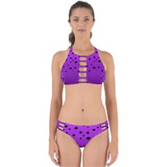 Two tone purple with black strings and ovals, dots. Geometric pattern Perfectly Cut Out Bikini Set