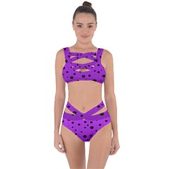 Two Tone Purple With Black Strings And Ovals, Dots  Geometric Pattern Bandaged Up Bikini Set  by Casemiro