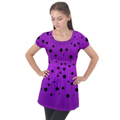 Two tone purple with black strings and ovals, dots. Geometric pattern Puff Sleeve Tunic Top