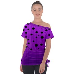 Two tone purple with black strings and ovals, dots. Geometric pattern Tie-Up Tee