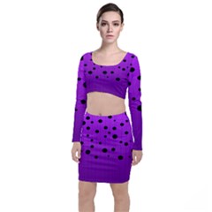 Two tone purple with black strings and ovals, dots. Geometric pattern Top and Skirt Sets