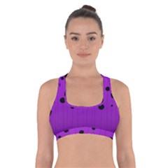 Two tone purple with black strings and ovals, dots. Geometric pattern Cross Back Sports Bra