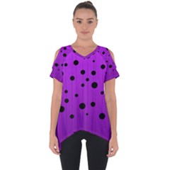 Two tone purple with black strings and ovals, dots. Geometric pattern Cut Out Side Drop Tee