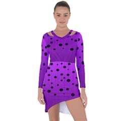 Two tone purple with black strings and ovals, dots. Geometric pattern Asymmetric Cut-Out Shift Dress