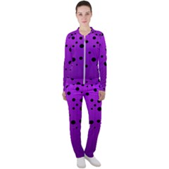 Two tone purple with black strings and ovals, dots. Geometric pattern Casual Jacket and Pants Set