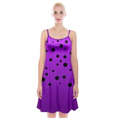 Two tone purple with black strings and ovals, dots. Geometric pattern Spaghetti Strap Velvet Dress