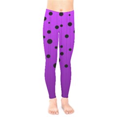 Two Tone Purple With Black Strings And Ovals, Dots  Geometric Pattern Kids  Leggings by Casemiro
