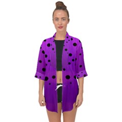 Two tone purple with black strings and ovals, dots. Geometric pattern Open Front Chiffon Kimono