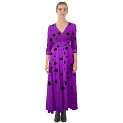 Two tone purple with black strings and ovals, dots. Geometric pattern Button Up Boho Maxi Dress