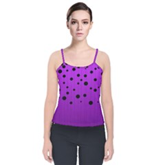 Two tone purple with black strings and ovals, dots. Geometric pattern Velvet Spaghetti Strap Top