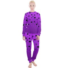 Two tone purple with black strings and ovals, dots. Geometric pattern Women s Lounge Set