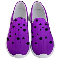 Two tone purple with black strings and ovals, dots. Geometric pattern Men s Lightweight Slip Ons