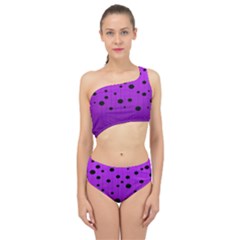 Two tone purple with black strings and ovals, dots. Geometric pattern Spliced Up Two Piece Swimsuit