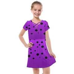 Two tone purple with black strings and ovals, dots. Geometric pattern Kids  Cross Web Dress