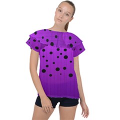 Two tone purple with black strings and ovals, dots. Geometric pattern Ruffle Collar Chiffon Blouse