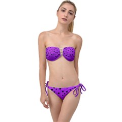 Two Tone Purple With Black Strings And Ovals, Dots  Geometric Pattern Twist Bandeau Bikini Set by Casemiro