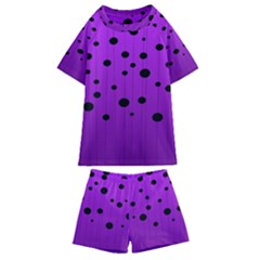 Two Tone Purple With Black Strings And Ovals, Dots  Geometric Pattern Kids  Swim Tee And Shorts Set