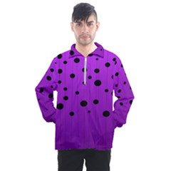 Two tone purple with black strings and ovals, dots. Geometric pattern Men s Half Zip Pullover