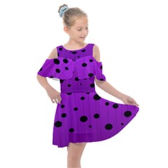 Two tone purple with black strings and ovals, dots. Geometric pattern Kids  Shoulder Cutout Chiffon Dress