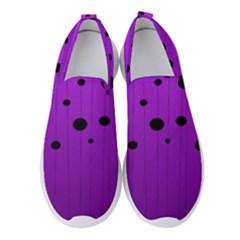 Two tone purple with black strings and ovals, dots. Geometric pattern Women s Slip On Sneakers