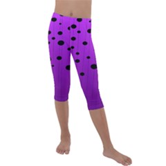 Two tone purple with black strings and ovals, dots. Geometric pattern Kids  Lightweight Velour Capri Leggings 