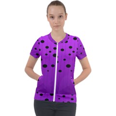 Two tone purple with black strings and ovals, dots. Geometric pattern Short Sleeve Zip Up Jacket