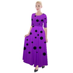 Two tone purple with black strings and ovals, dots. Geometric pattern Half Sleeves Maxi Dress