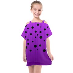 Two tone purple with black strings and ovals, dots. Geometric pattern Kids  One Piece Chiffon Dress