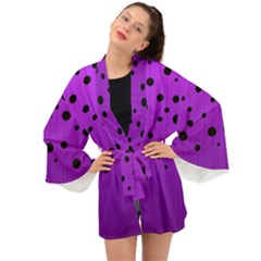 Two tone purple with black strings and ovals, dots. Geometric pattern Long Sleeve Kimono