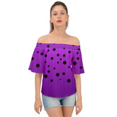 Two tone purple with black strings and ovals, dots. Geometric pattern Off Shoulder Short Sleeve Top