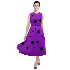 Two tone purple with black strings and ovals, dots. Geometric pattern Round Neck Boho Dress