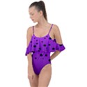 Two tone purple with black strings and ovals, dots. Geometric pattern Drape Piece Swimsuit View1