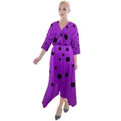 Two tone purple with black strings and ovals, dots. Geometric pattern Quarter Sleeve Wrap Front Maxi Dress