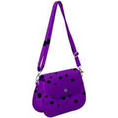 Two Tone Purple With Black Strings And Ovals, Dots  Geometric Pattern Saddle Handbag by Casemiro