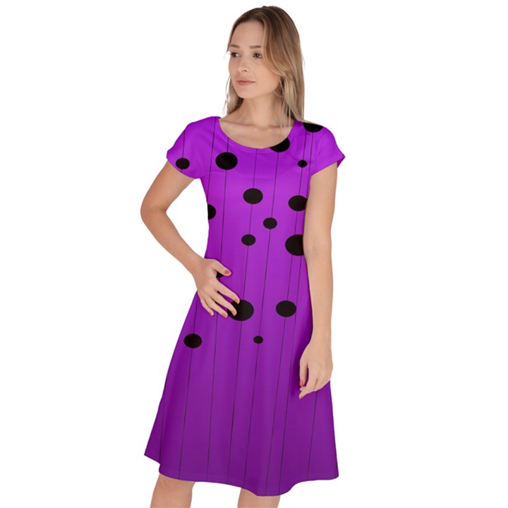 Two tone purple with black strings and ovals, dots. Geometric pattern Classic Short Sleeve Dress