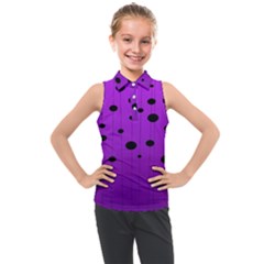 Two tone purple with black strings and ovals, dots. Geometric pattern Kids  Sleeveless Polo Tee