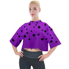 Two tone purple with black strings and ovals, dots. Geometric pattern Mock Neck Tee
