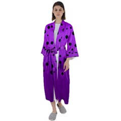 Two tone purple with black strings and ovals, dots. Geometric pattern Maxi Satin Kimono