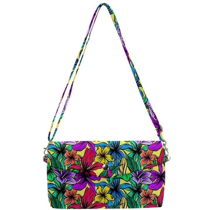 Hibiscus flowers pattern, floral theme, rainbow colors, colorful palette Removable Strap Clutch Bag