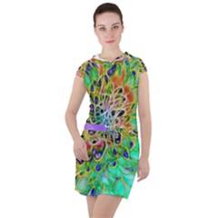 Peacock Chrysanthemum Drawstring Hooded Dress by bloomingvinedesign