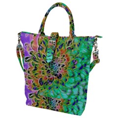 Peacock Chrysanthemum Buckle Top Tote Bag by bloomingvinedesign