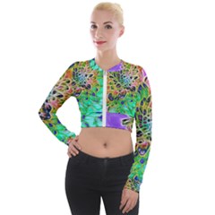 Peacock Chrysanthemum Long Sleeve Cropped Velvet Jacket