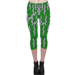 Cherry-blossoms Branch Decorative On A Field Of Fern Capri Leggings  by pepitasart