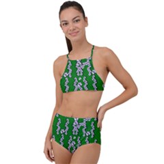 Cherry-blossoms Branch Decorative On A Field Of Fern High Waist Tankini Set by pepitasart