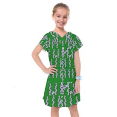 Cherry-blossoms Branch Decorative On A Field Of Fern Kids  Drop Waist Dress by pepitasart