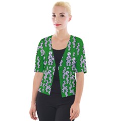 Cherry-blossoms Branch Decorative On A Field Of Fern Cropped Button Cardigan by pepitasart