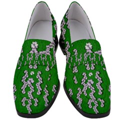 Cherry-blossoms Branch Decorative On A Field Of Fern Women s Chunky Heel Loafers by pepitasart