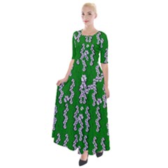 Cherry-blossoms Branch Decorative On A Field Of Fern Half Sleeves Maxi Dress by pepitasart