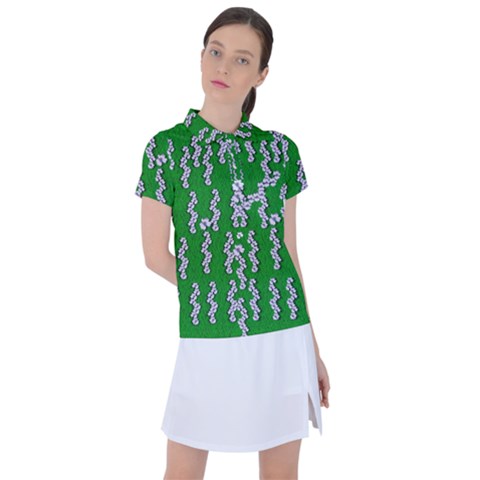 Cherry-blossoms Branch Decorative On A Field Of Fern Women s Polo Tee by pepitasart