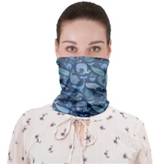 Blue Cute Doodle Blue Whales Marine Seamless Face Covering Bandana (adult)